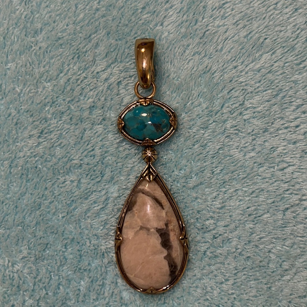 Barse Thai Gold Tone & Teal, Cream Stones Pendant